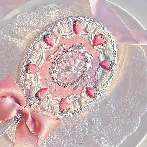 Flower Knows Strawberry Cupid Hand Mirror,Vintage Handheld Mirror,Fancy & Pretty Princess Mirror with Long Handle,Gift for Girls & Women(Milk Pink) thumbnail 6