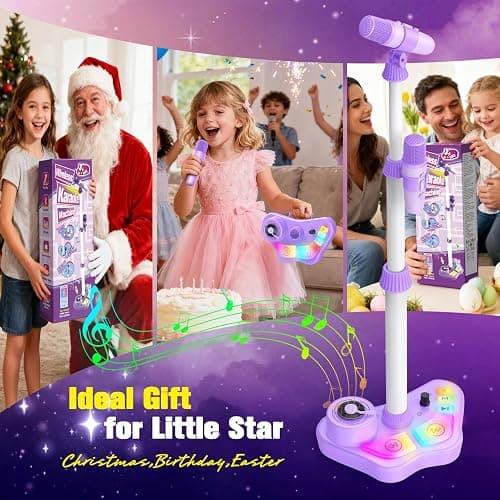 Stand Karaoke Machine for Kids, Singing Toys Gifts for 3 4 5 6 7 8 Year Old Girls Boys, Rechargeable Kid Microphone Bluetooth Speaker with 2 Wireless Mic for Girl Age 4-6 Toddler Birthday Party Toy thumbnail 7