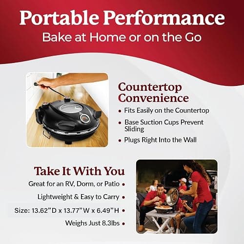 PIEZANO Crispy Crust Pizza Oven by Granitestone – 12 Inch Electric Pizza Oven Indoor Countertop Maker with Ceramic Stone Heats up to 800˚F for Stone Baked Pizzeria Style at Home As Seen on TV Products thumbnail 6