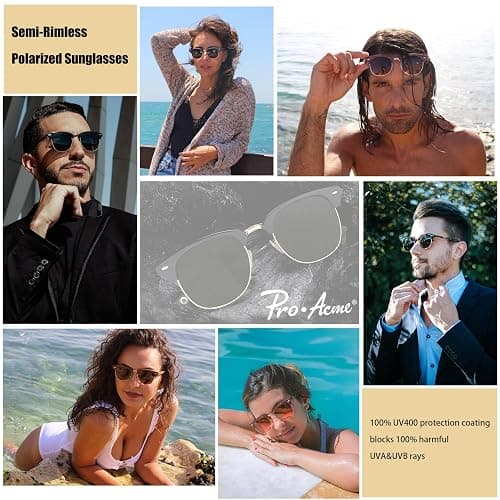 Pro Acme Semi-Rimless Polarized Sunglasses UV 400 Protection for Women Men thumbnail 2