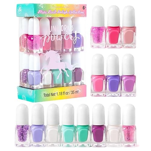 SIMPLE PLEASURES Unicorn Power Kids Nail Polish Set for Girls – 14 Water-Based Non -Toxic Nail Art Kit - Gift Set for Girls Ages 7-12 - Image 1