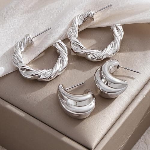 IFKM 24 Pairs Gold Hoop Earrings Set for Women Hypoallergenic Chunky Chain Twisted Open Hoops Dangle Earring Packs for Birthday Party Christmas Fashion Jewelry Gift thumbnail 5