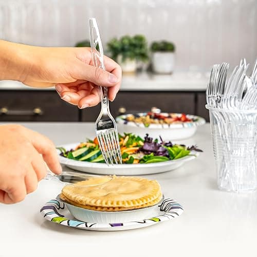 Amazon Basics Disposable Clear Assorted Cutlery Set, Premium Quality, 192 Count, Large Combo Pack Forks, Spoon and Knives thumbnail 2