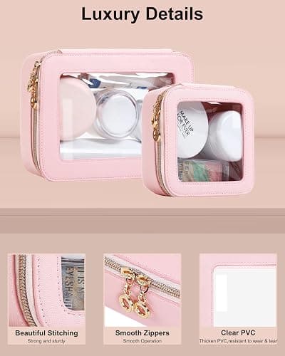 JRQCSJY Small Clear Makeup Bag for Purse, Cute Mini Clear Cosmetic Bag Case Organizer, TSA Approved Square Small Makeup Case Pouch with Zipper, Car Travel Purse Essentials for Women (Pink, S) thumbnail 3