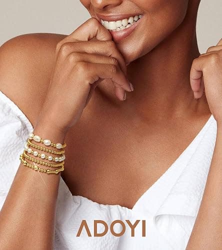 adoyi Gold Bracelets for Women Beaded Bracelet 14K Gold Plated Bracelet Stack Strand Stretch Bead Ball Bracelet Set Stackable Bracelet Adjustable Bracelet Set Jewelry for Gifts thumbnail 2