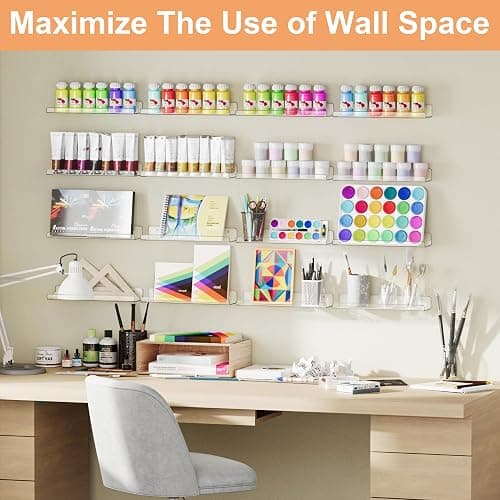 upsimples 8 Pack Acrylic Shelves Wall Organizer and Storage, 15" Display Shelf for Figure, Toy Cars, Perfume, Kids Bookshelf for Bedroom, Nursery, Craft Room, Clear thumbnail 8