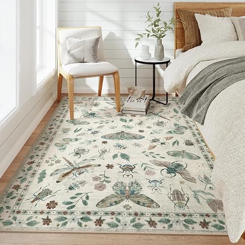 Lahome Insect Print Washable Area Rugs 5x7, Soft Rugs for Living Room Ultra-Thin Non-Shedding Modern Bedroom Rug, Stain Resistant Throw Rug Large Carpet for Dining Room Kids Nursery(5'x7',Beige) thumbnail 6