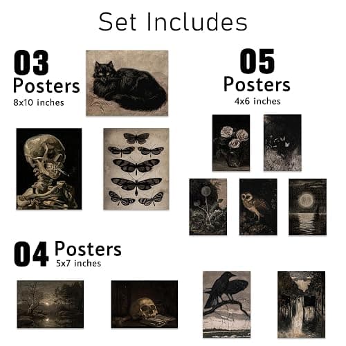 KONGSY Gothic Victorian Grunge Wall Art Prints - Set of 12 Unframed | Dark Moody Aesthetic Pictures, Creepy Goth Posters, Vintage Gothic Paintings for Home, Bedroom, Dorm Decor Decorations thumbnail 2
