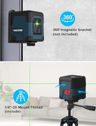 Laser Level, RockSeed Cross Line Laser with Self-Leveling, Vertical and Horizontal Line, Rotatable 360 Degree, Carrying Pouch, Battery Included (Green with 47 inch Tripod) thumbnail 4