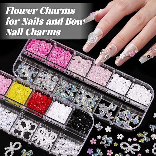 Nail Charms and Gems, Charms for Nails Design Kit with 10 Boxes 3D Nail Charms Colorful Clear Flatback Rhinestones Pearls,Diamonds,Picker Tools,Rhinestone Stickers thumbnail 6