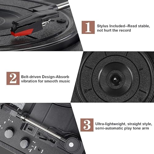 DIGITNOW! Turntable Record Player 3speeds with Built-in Stereo Speakers, Supports USB/RCA Output/Headphone Jack / MP3 / Mobile Phones Music Playback,Suitcase design thumbnail 5
