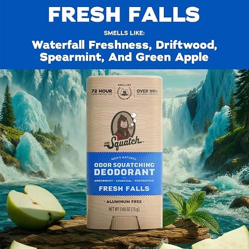 Dr. Squatch Natural Deodorant for Men – Fresh Falls – Odor-Squatching Men's Deodorant Aluminum Free (2.65 oz) thumbnail 3