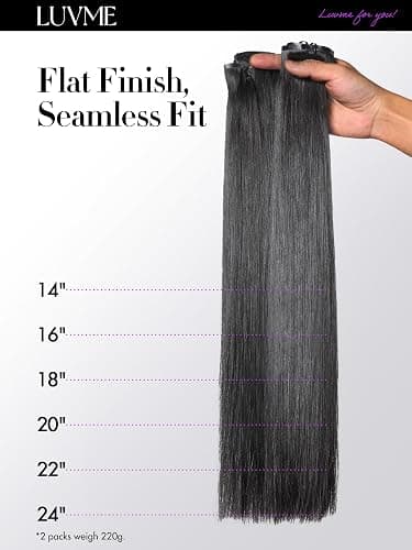 LUVME Silky Straight Seamless 2 Pack 220g 14Pcs Clip in Hair Extensions Full Max with 20inch Remy Human Hair Extensions, Natural Black 100% Real Soft Hair thumbnail 8