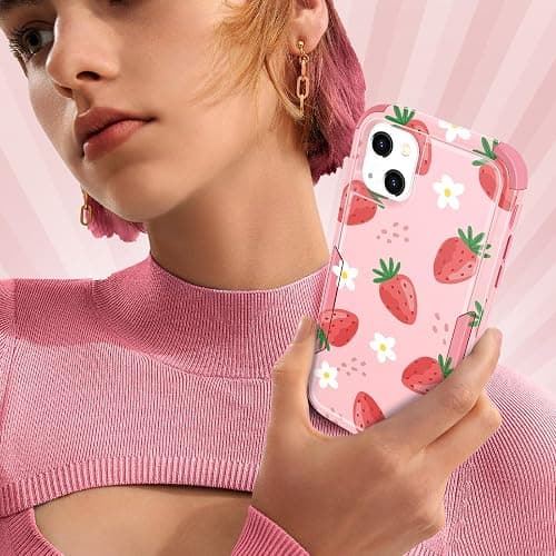 Plakill for iPhone 15 Plus/14 Plus Case - Cute Girly Girls Women Phone Cover Aesthetic Unique Design Teen Strawberry Heavy Duty Protective Shockproof Military Grade Funda for Apple 14 Plus/15 Plus thumbnail 6