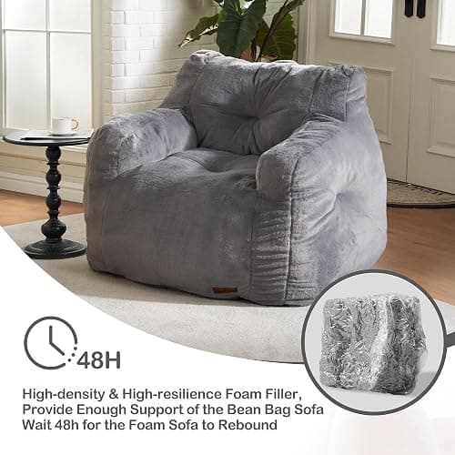 Hobestluk Bean Bag Chair for Adult Small Bean Bag Chairs with Arms Furry Beanbag Chair with Foam Filler Stuffed Bean Bag Sofa for Reading in Bedroom Living Room and Dorms(Grey) thumbnail 9