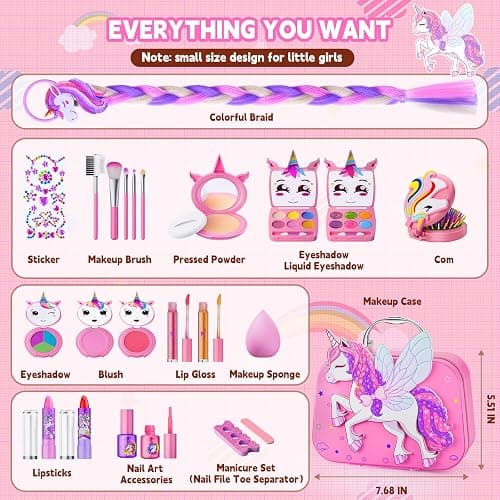 Kids Makeup Kit for Girl - Girls Makeup Kit Toys with Flying Horse Storage Case, Kids Play Makeup Set for Christmas Birthday Gift 3 4 5 6 8 10 11 12+ Years Old thumbnail 6