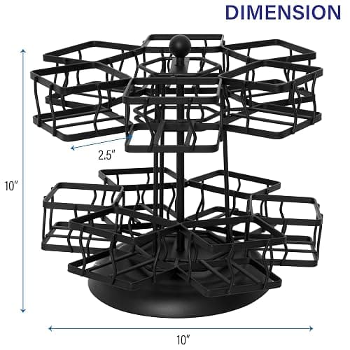 NHZ Tea Bag Organizer - Spinning Carousel Holder With 12 Compartments, Up to 140 Tea Bags Storage, Black Powder Coated Stainless Steel thumbnail 3