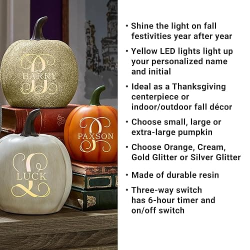 Let's Make Memories Personalized Light Up Halloween Pumpkin Decor Outdoor - Your Name & Initial on a Custom Pumpkin - Jack o Lantern - Fall Decor - Indoor/Outdoor - Large - Orange thumbnail 5