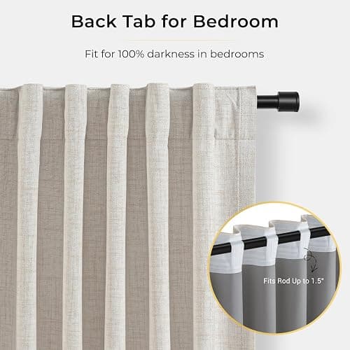 INOVADAY 100% Blackout Curtains for Bedroom Black Out Curtains 84 Inch Long | Beige Curtains for Living Room 2 Panels, Clip Rings Linen Look Blackout Drapes, Thermal Insulated Room Darkening,W50xL84 thumbnail 6