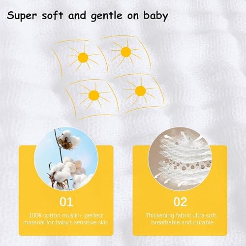Lovely Care 12 Pack Muslin Burp Cloths 100% Cotton Muslin Cloths Large 20''x10'' Extra Soft and Absorbent Baby Burping Cloth - White thumbnail 6