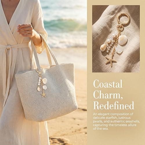 OKKRMGZ Beach Keychain with Gold Starfish and Seashell Charms Coastal Bag Charm Keychains for Women Cute Beachy Purse Accessories Sea Shell Travel for Ocean Lovers and Coastal Vibes thumbnail 5