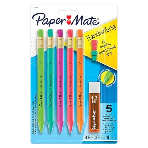 Paper Mate Handwriting Triangular Mechanical Pencil Set with Lead & Eraser Refills, 1.3mm, School Supplies, Office Supplies, Sketching Pencils, Drafting Pencil, Fun Barrel Colors, 8 Count (Pack of 2) thumbnail 2