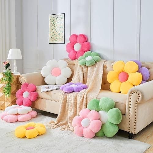 Mepherl Green Flower Pillow, Soft Daisy Shaped Throw Pillows with Faux Rabbit Fur for Home Decorative,Cute Flower Throw Pillow Cushion for Bed Sofa Couch (Small - 15.7 Inch) thumbnail 3