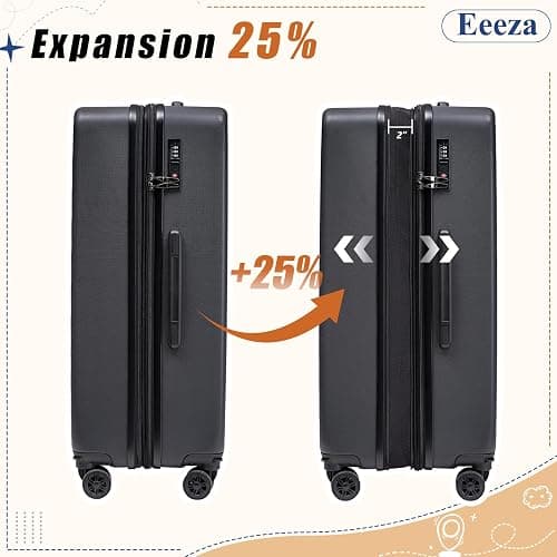 Eeeza Expandable Carry on Luggage Sets,Suitcases with Detachable Wheels Hardshell 22x14x9 Airline Approved,Lightweight Luggage Set with TSA Lock,Carry on Suitcase thumbnail 3