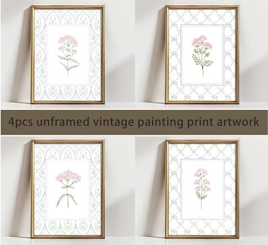 Pink Blue Floral Nursery Wall Art Watercolor Wildflower Pictures Wall Decor Sage Green Botanical Posters Vintage Grandmillenial Flower Painting Print Artwork for Baby Girls Room Bedroom, Unframed thumbnail 4