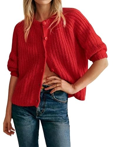 Bianstore Women's Casual Long Sleeve Crewneck Button Down Cardigan Sweater Knit Outwear - Image 1