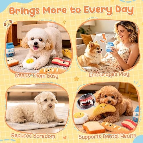 KIPRITII Dog Squeaky Toys for Small Dogs, Breakfast-Themed Puppy Toys to Keep Them Busy, Plush Toys with Squeaker for Interactive Play, Includes Storage Bag thumbnail 4