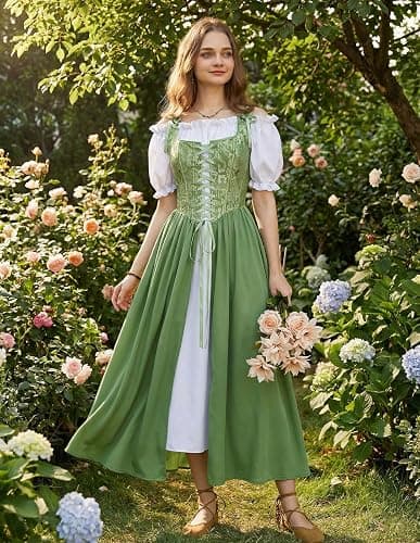 Scarlet Darkness Renaissance Costume Women Medieval Corset Dress Puff Sleeve Fairy Dress thumbnail 2