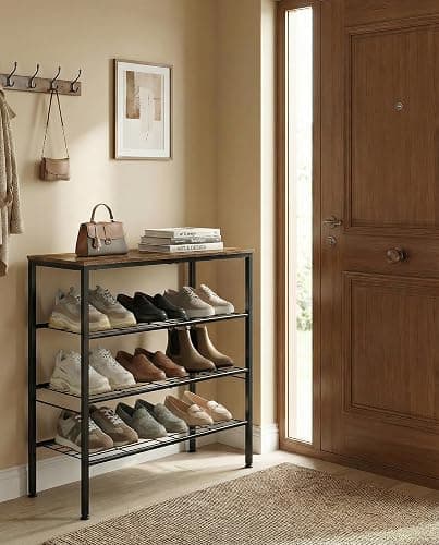 Tujurich 4-Tier Shoe Rack for Entryway, Bedroom & Living Room – Sturdy Shoe Storage Organizer with Adjustable Leveling Feet, Compact Design (26.9”x11.8”x25.1”), Rustic Brown thumbnail 6