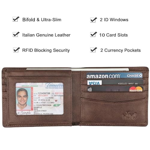 Wallet for Men-Genuine Leather RFID Blocking Bifold Stylish Wallet With 2 ID Window thumbnail 3