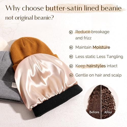 YANIBEST Beanie Hat for Women Men Satin Lined Beanie Hats Winter Hat Womens Cuffed Beanies Knit Skull Cap Warm Ski Hat Unisex thumbnail 2