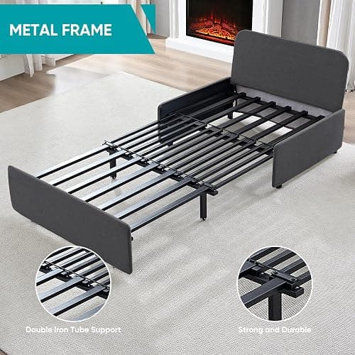 BALUS 43"W Twin Pull Out Sofa Bed Sleeper Couch with Pullout Beds, 2 in 1 Convertible Linen Sleepers Sofa Single Chair with Pillows and 3.9" Foldable Mattress for Small Space Apartment Loft, Dark Grey thumbnail 8