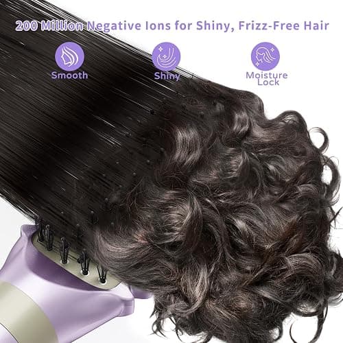 Hair Dryer Brush 8-in-1 Dual Voltage Hot Air Styler – Fast-Drying 110,000 RPM Ionic Blow Dryer with Straightener & Curler Attachments, Frizz-Free Volumizing Styler with Protective Hard Case-Purple thumbnail 7