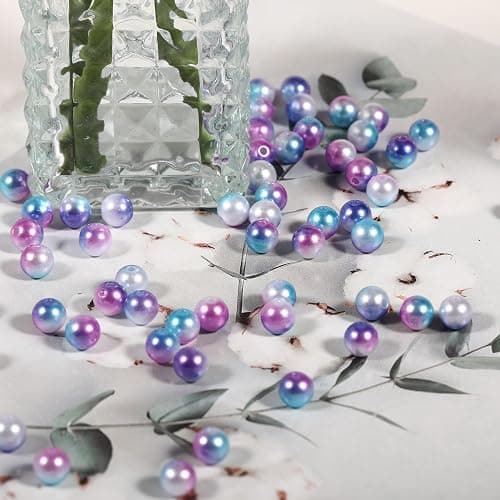 600Pcs Pearl Beads 8mm Gradient Color Fake Mermaid Pearl Beads Jewelry Making for DIY Crafts Necklace Bracelet Mobile Phone Hanging Rope Wedding Decoration Vase Filling (Blue Purple 8mm) thumbnail 5