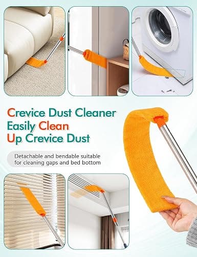 Feeloco Ceiling Fan Cleaner Duster with 76" Extendable Long Handle,180° Wall Mop Cleaner for Walls/Ceiling Fans/Dust/Baseboard/Floors/Blade Blinds/dDoors Clean,Feather Duster Cleaning Kit thumbnail 9