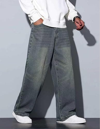 QGRSWBC Men's Wide Leg Jeans Baggy Denim Pants Y2k Hip Hop Trousers thumbnail 6