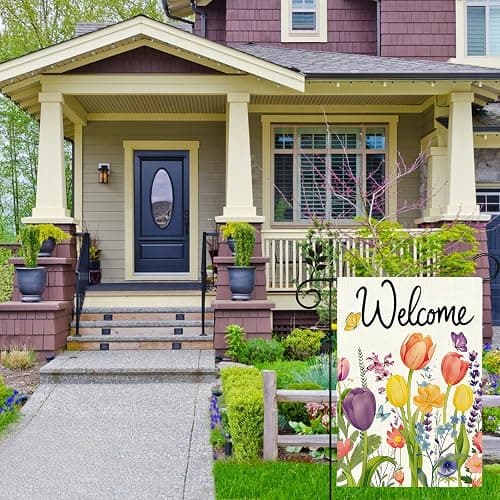 Welcome Spring Tulip Garden Flag 12x18 Inch Double Sided Outside Seasonal Spring Floral Yard Flags for Outside Farmhouse Yard Decorations Flag thumbnail 5