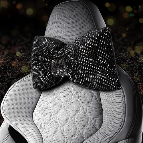 4 PCS Bling Car Pillows,Rhinestones Bowknot Car Headrest Pillow,Black | Car Neck Pillow for Driver Relax Neck Support,Sleeping Travel Support Neck Pillow,Diamond Interior Accessories for Women thumbnail 3