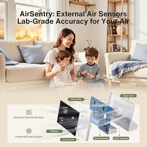 Air Quality Monitor Indoor 7" Display 9 AQI+7 AQI Alerts, CO2 Monitor Air Quality Tester for CO2, TVOC, PM2.5 PM1.0 PM10, HCHO Temperature Humidity AQI & Time Air Quality Meter for Home thumbnail 3