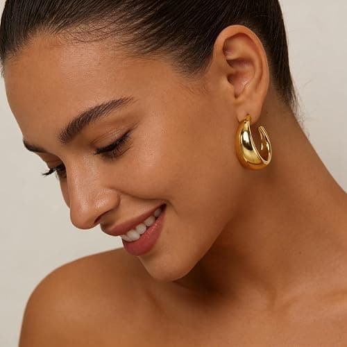 12 Pairs Chunky Silver Hoop Earrings for Women Trendy, Silver Plated Lightweight Thick Open Twisted Stack, Non Tarnish Huggie Hoops Earring Set thumbnail 3