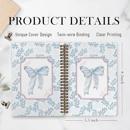 QLMX Blue Bow Spiral Notebook, Coquette Notebook Journal, 5.5x8.3 Inch, Preppy Lined Journal Notebooks, Blue Bow Notebook for Teen Girls Student Teacher, Bows Office School Supplies thumbnail 3