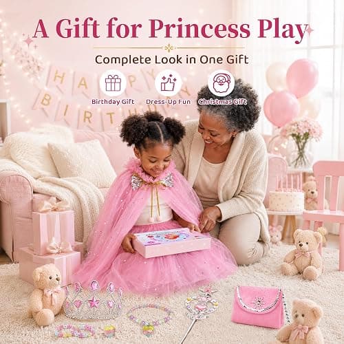 Meland Princess Dress Up Toy for Girls 3-8, Cape & Tutu Set for Girls Gift | Versatile soft cape pairs with skirt or everyday outfits for creative styling, Christmas Birthday gift & Halloween costume thumbnail 5