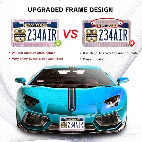 Bling License Plate Frames 2 Pack - Stainless Steel Rhinestones Car Accessories with 1200 Crystals, Universal Fit Decorative Diamond Plate Covers for Women Men All Cars -Pink thumbnail 4