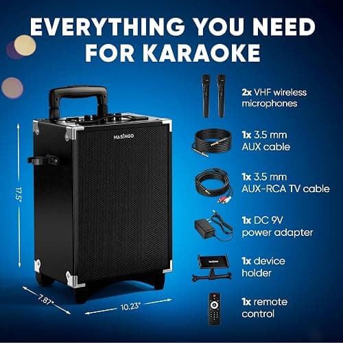 MASINGO Karaoke Machine for Adults and Kids, 40W Speaker with 8" Woofer, 2 Wireless Microphones, Bluetooth, USB, MicroSD, FM Radio, TV Connection, Tablet Holder, and Real-Time Karaoke Mode, Soprano X2 thumbnail 8