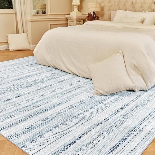 5x7 Area Rugs for Living Room Machine Washable Rug Distressed Indoor Carpet Neutral Moroccan Boho Rug Ultra Soft Area Rug for Bedroom Dining Room Playroom Office, Blue - Image 1
