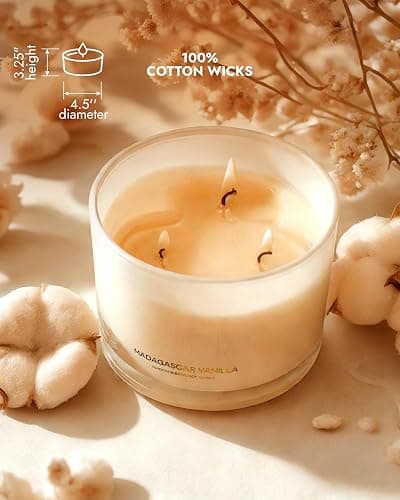 96NORTH Luxury Vanilla Soy Candles | Large 3 Wick Jar Candle | Up to 50 Hours Burning Time | 100% Natural Soy Wax | Relaxing Aromatherapy Aesthetic Candle | Housewarming Gift for Men and Women thumbnail 5